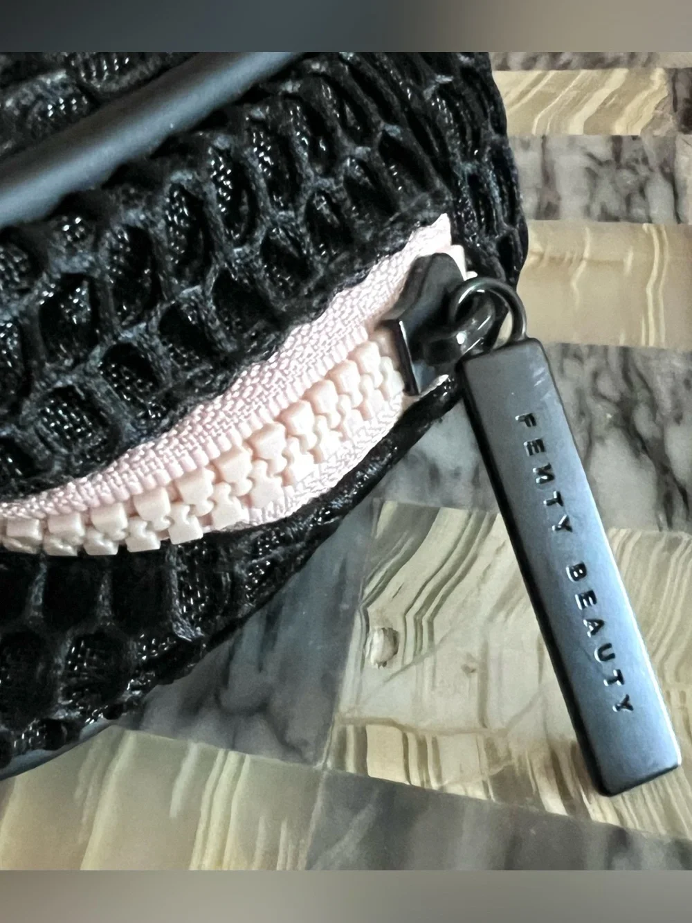 Fenty Beauty Black Mesh Makeup Bag Cosmetics Pouch & Fenty Glow Lip Gloss Bomb